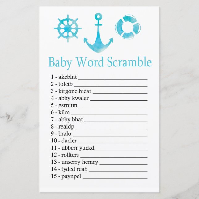 Nautical Anchor Baby word scramble game (Front)