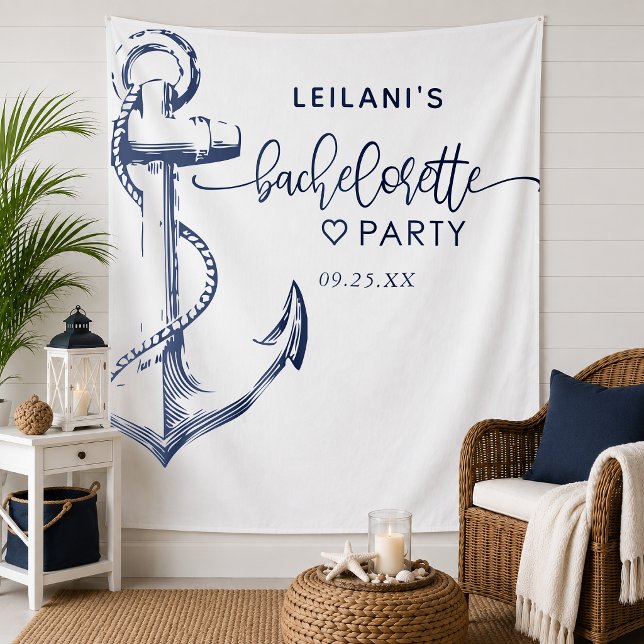 Nautical Anchor Bachelorette White Tapestry (The Nautical Anchor Bachelorette design is perfect for the beachy bride-to-be.
)