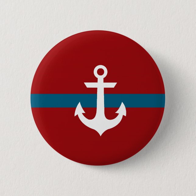 Nautical Anchor Badge Button - Navy Blue & Red (Front)