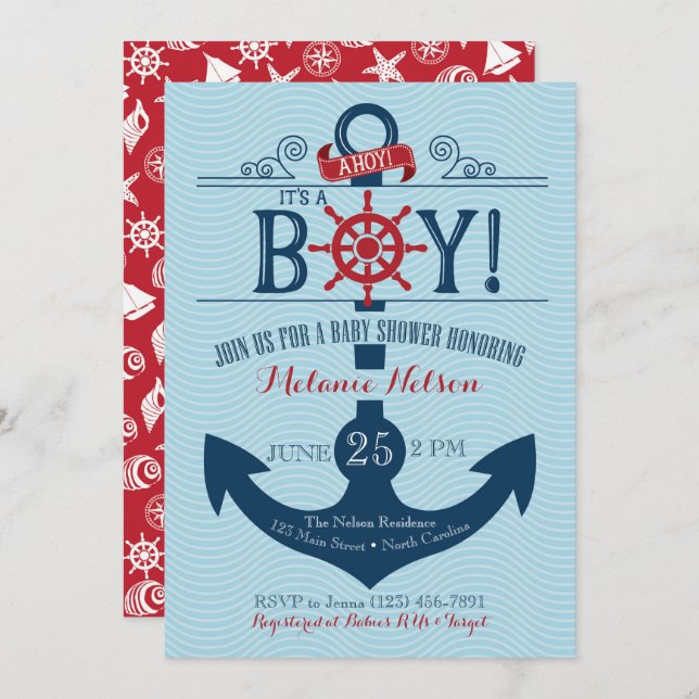 Nautical Anchor Beach Baby Shower Invitation (Front/Back)