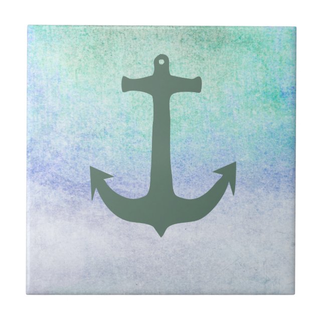 Nautical Anchor Beach Blue Summer vintage Tile (Front)