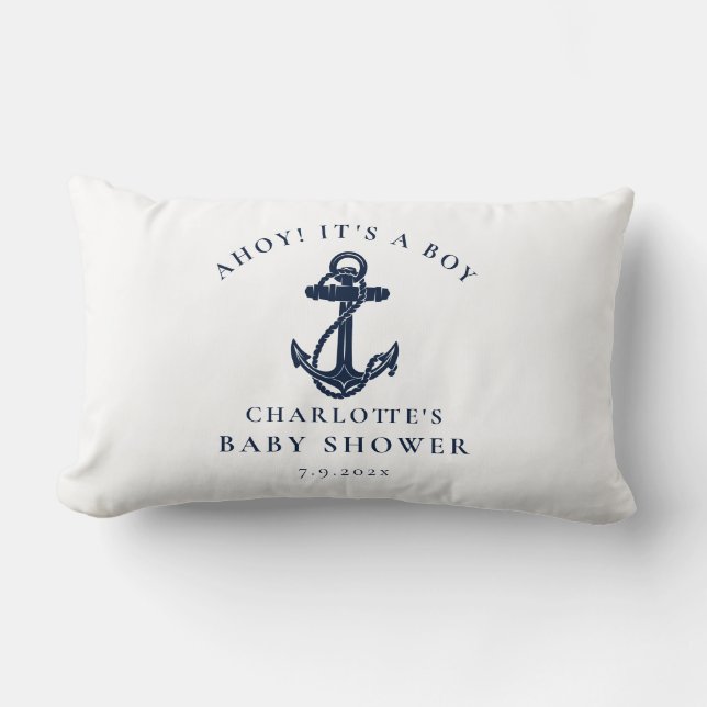 Nautical Anchor Beach Boy Baby Shower Lumbar Cushion (Front)