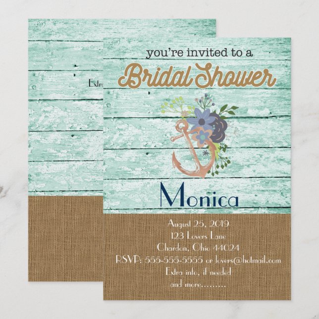 Nautical Anchor Beach Bridal Shower Invitation (Front/Back)