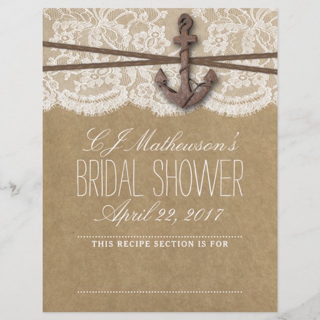 Nautical Anchor Beach Bridal Shower Recipe Divider (Front)