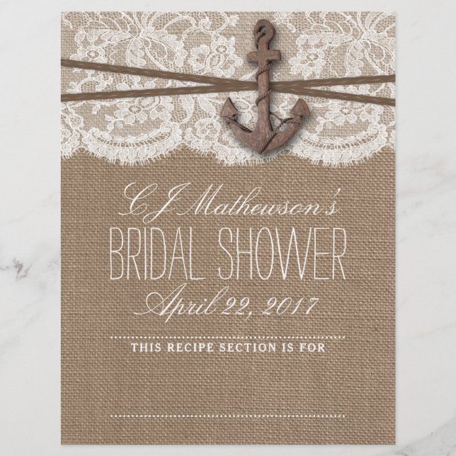 Nautical Anchor Beach Bridal Shower Recipe Divider (Front)