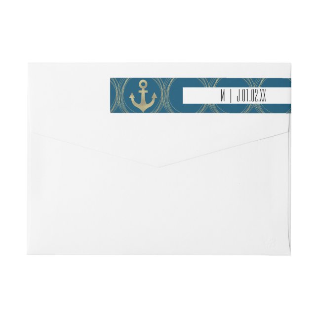 Nautical Anchor Beach Faux Foil Gold Wedding Logo Wrap Around Label (Back)
