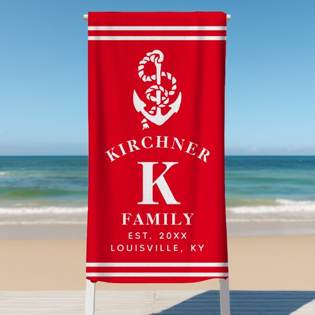 Nautical Anchor Beach House Family Name Red  Towel (Creator Uploaded)
