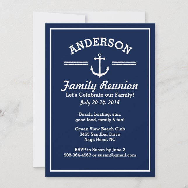 Nautical Anchor Beach House Family Reunion Trip Invitation (Front)
