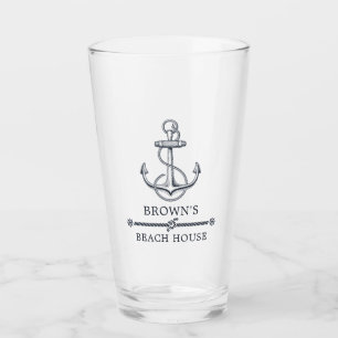 Nautical Anchor Beach or Lake House Family Name Glass