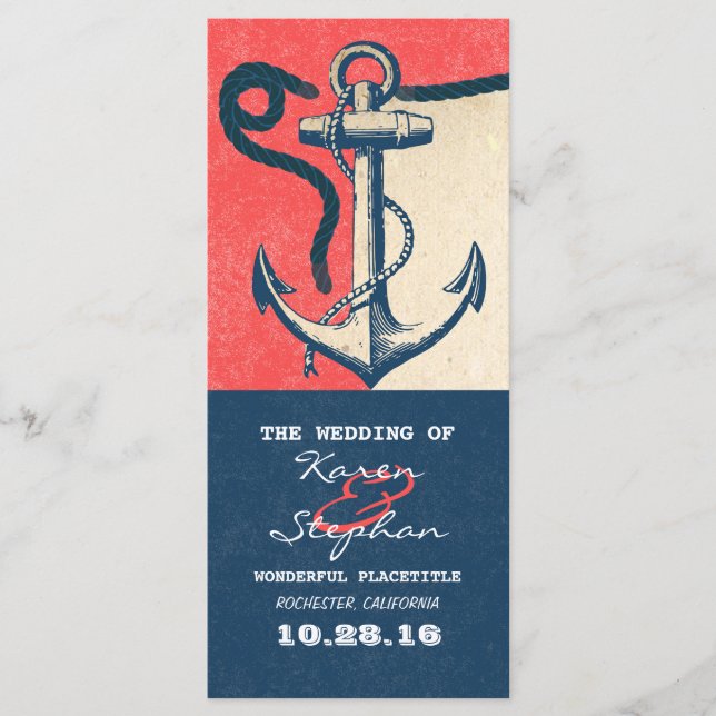 nautical anchor beach wedding programs programme (Front)
