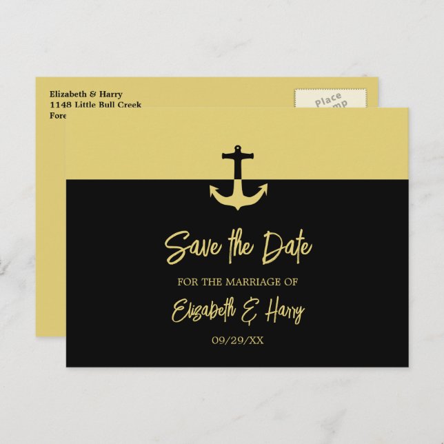 Nautical Anchor, Beach Wedding Save The Date Postcard (Front/Back)