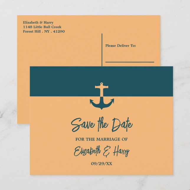 Nautical Anchor, Beach Wedding Save The Date Postcard (Front/Back)