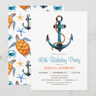 Nautical Anchor Birthday Party Invitation