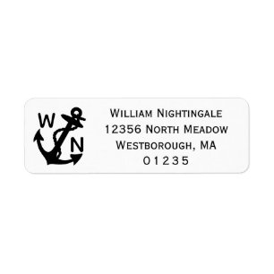Nautical Anchor Black and White Return Address