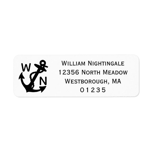 Nautical Anchor Black and White Return Address (Front)