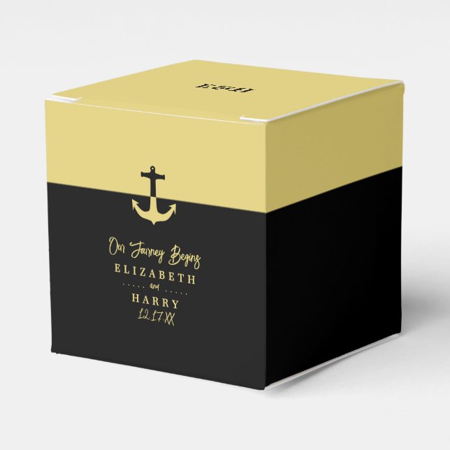 Nautical Anchor - Black Gold - Beach Wedding Favour Box (Front Side)