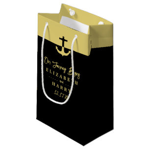 Nautical Anchor - Black Gold - Beach Wedding Small Gift Bag