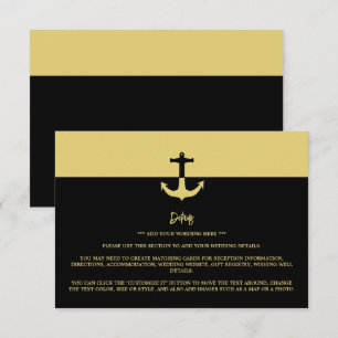 Nautical Anchor - Black Gold - Wedding Detail Enclosure Card