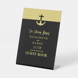 Nautical Anchor - Black Gold - Wedding Pedestal Sign