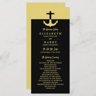 Nautical Anchor - Black Gold - Wedding Programme