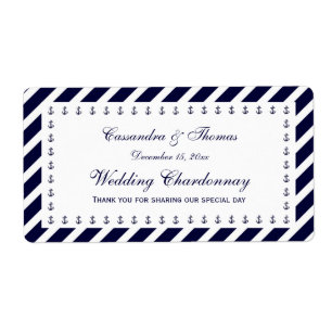 Nautical Anchor Blu Wht Diag Stripe H Bottle Label