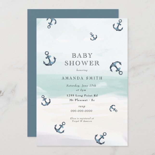 Nautical Anchor Blue Ahoy It's a Boy Baby Shower Invitation (Front/Back)