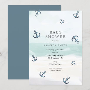Nautical Anchor Blue Ahoy It's a Boy Baby Shower Invitation