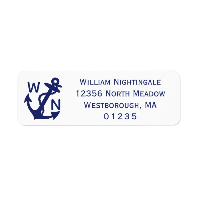 Nautical Anchor Blue and White Return Address (Front)
