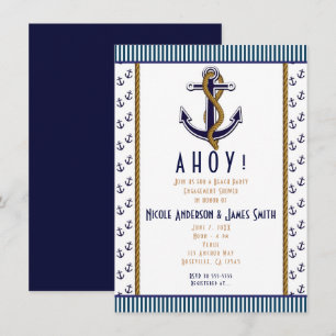 Nautical Anchor Blue and White Striped Invitation