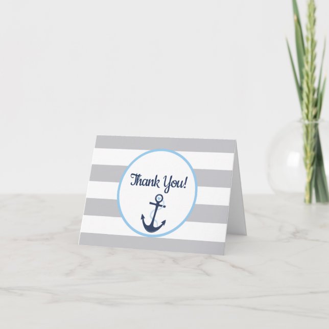 Nautical Anchor Blue Baby Shower Thank You Card (Front)