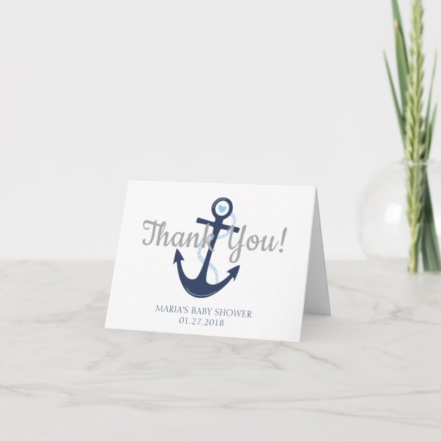 Nautical Anchor Blue Baby Shower Thank You Card (Front)