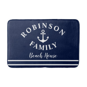Nautical Anchor Blue Custom Family Beach House Bath Mat