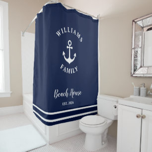 Nautical Anchor Blue Custom Family Beach House Shower Curtain