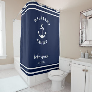 Nautical Anchor Blue Custom Family Lake House Shower Curtain