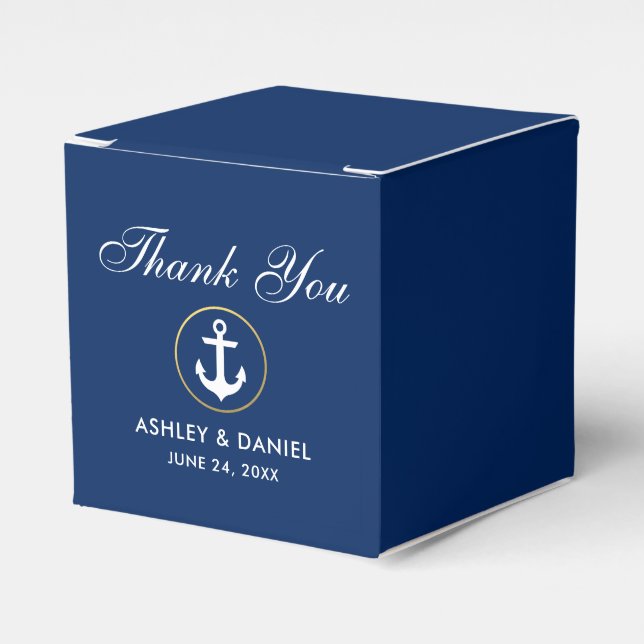 Nautical Anchor Blue Gold Wedding Thank You Favour Box (Front Side)