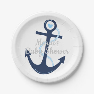 Nautical Anchor Blue Grey Boy Baby Shower Plate