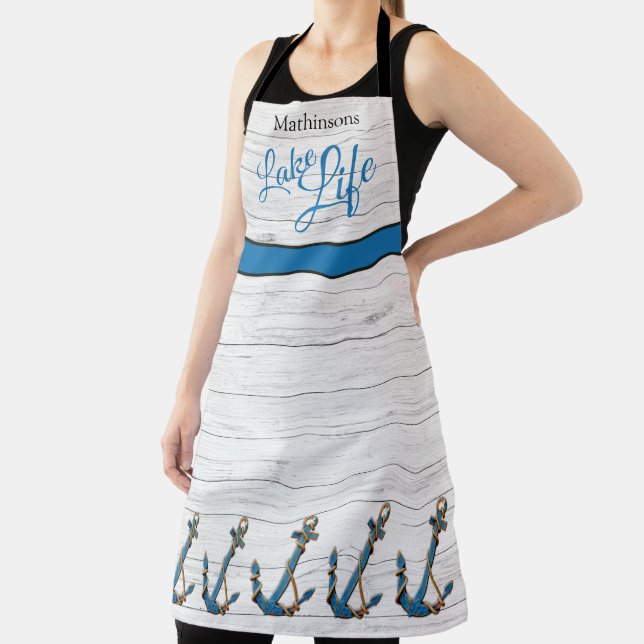 Nautical Anchor Blue Lake Life Family Monogrammed  Apron (Insitu)