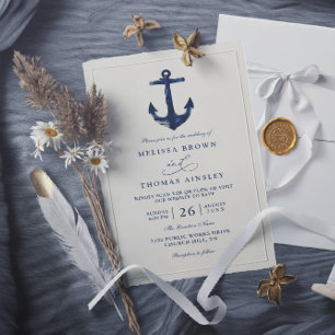 Nautical Anchor Blue Modern Chic QR Code Wedding Invitation