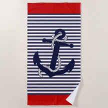 Nautical Anchor Blue Red White Stripes Pattern