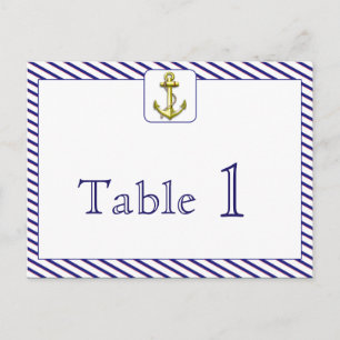 Nautical Anchor Blue Stripe Wedding Table Number Postcard