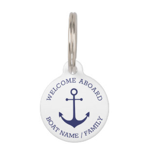 Nautical anchor blue white Custom Name dog cat Pet Tag