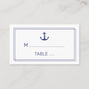 Nautical Anchor Blue White Minimalist Wedding Place Card