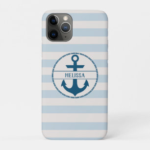 Nautical Anchor Blue White Personalised iPhone 11 Pro Case