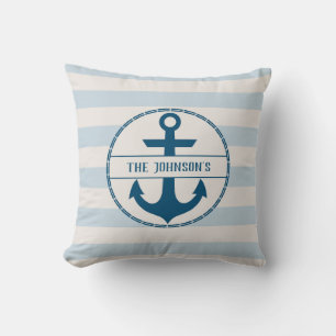 Nautical Anchor Blue White Personalised Cushion