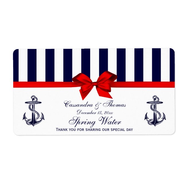 Nautical Anchor Blue White Stripe H Water Label (Front)