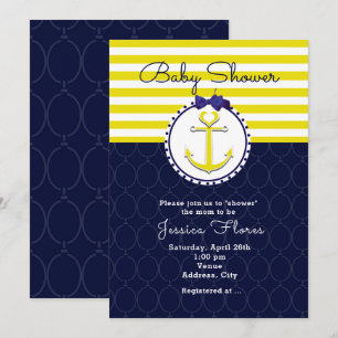 Nautical Anchor Blue Yellow Baby Shower Invitation
