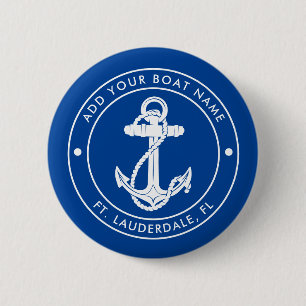 Nautical Anchor Boat and Name Blue Custom 6 Cm Round Badge