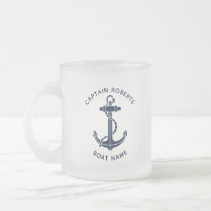 Nautical Anchor Boat Captain Custom Swag Frosted Glass Coffee Mug