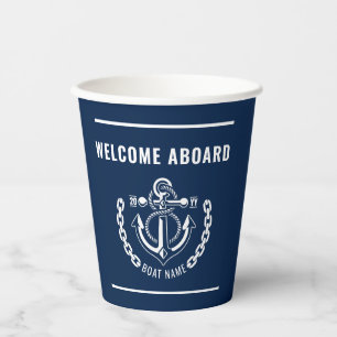 Nautical Anchor Boat & Captain Name Paper Cups