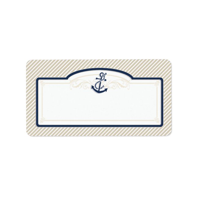 Nautical Anchor Boat Diagonal Stripes Swirl Modern Label (Front)